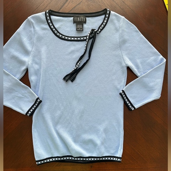 Finity Light Blue Sweater with Black Trim size L little - Picture 1 of 6